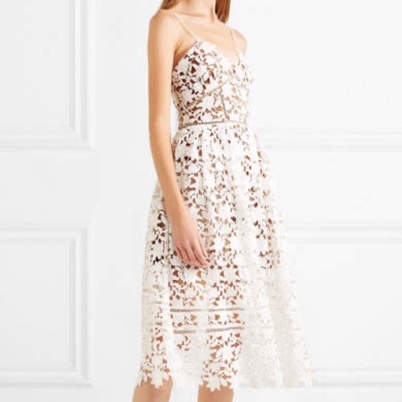 Self-Portrait Dresses & Skirts - Self-portrait Azalea Floral Guipure Lace Midi Dress Lilac Nude Lining US 0 UK 4